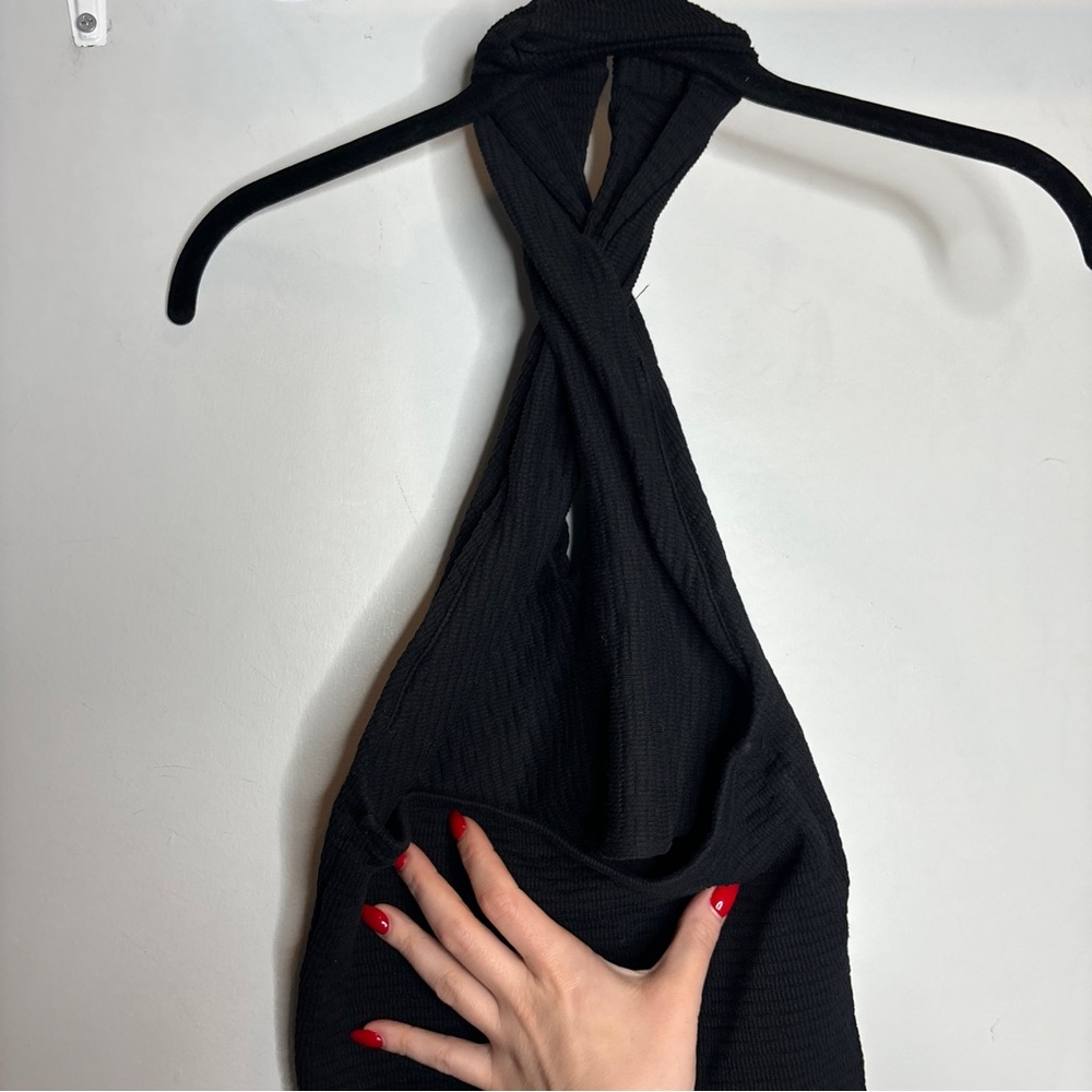 Enza Costa Puckered Knit Twist Halter Top M Black - Picture 8 of 9